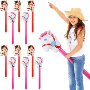 Party adverse Decorations for Themed Birthday Party(Pink and Red) Chivao 12 Pieces Inflatable Stick Horse Cute Horse Head Stick Blow up Balloon Colorful Cowboy Cowgirl 