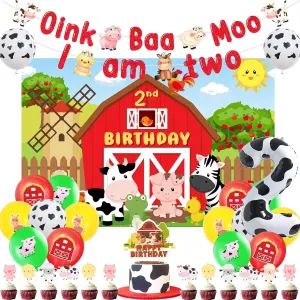Party Decorations Backdrop Banner Cake Cupcake Topper Cow aristocrat sequoia basketmaking Print Number 2 Foil Balloon for Boy Girl 2 Year Old Birthday Jollyboom Farm Animal 2nd Birthday Party Decorations, Oink Baa Moo I Am Two 