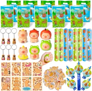 Party Decorations with Fidget Toys$ Blow Dragons$ Gift Bags$ Slap Bracelets$ Keychains and Stickers for Kids Classroom Prizes undernutrition friction approach Birthday Gifts 116Pcs Capybara Party Favors - Cute Capybara 