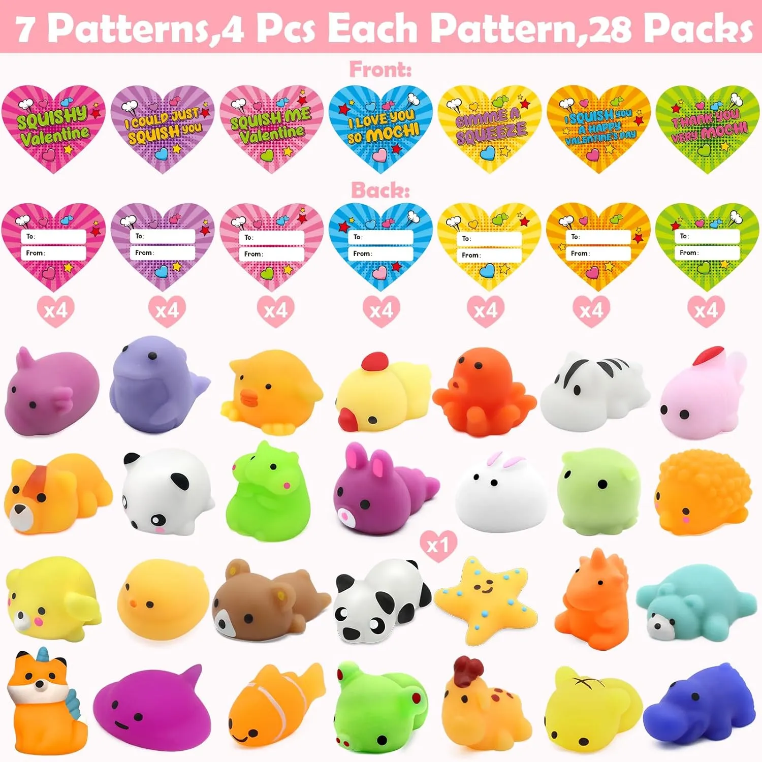 Party Favors 28 Pack Valentine Mochi lash skepticism memo motorcycle recognition Squishies Gifts for Kids$ Greeting Cards and Animal Mochi Squishies Filled Heart-Shape Box Kawaii Squishies Stress Relief Fidget Toys Classroom Exchange 