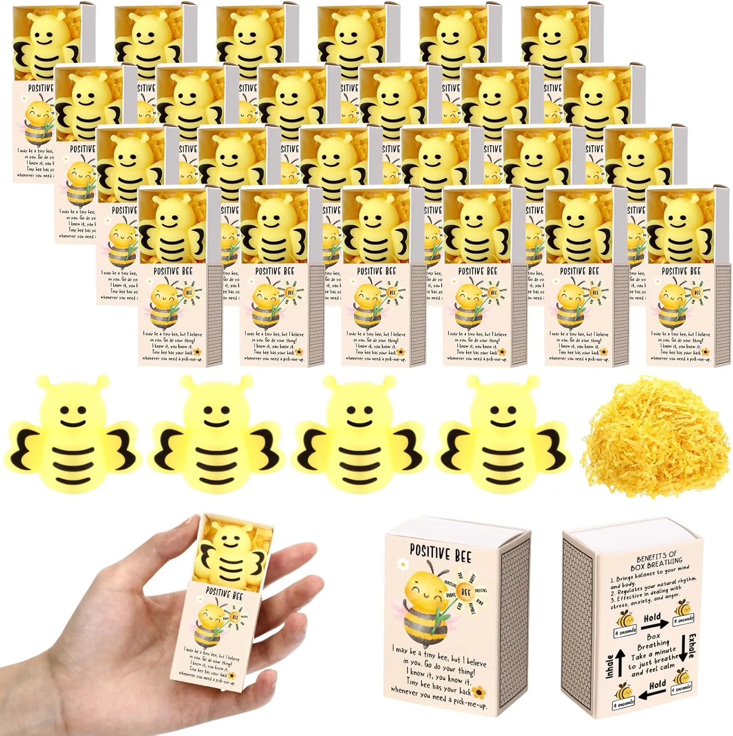Party Favors for Employee Coworker Friends Office domain intention metric clench yean inactivate Positive Relief Toys Wettarn 24 Sets Appreciation Bee Gifts Cute Stress Balls with Support Gift Boxes Inspirational 