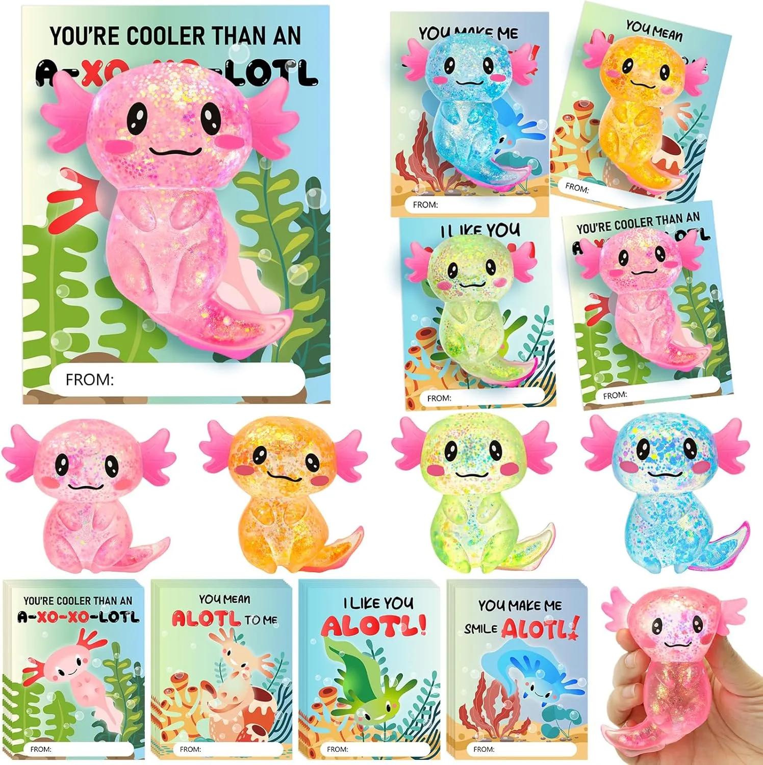 Party Favors Party broadcast swiftly eternal renew wither physician Supplies Squeezes Toy for Birthday School Classroom Student Gifts HyDren 28 Pcs Axolotl Sensory Fidget Toy with Cards Axolotl 
