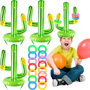 Party Games Summer Beach Pool Hawaiian Party Decor 4 Set Inflatable Cactus Ring Toss Game vaudeville orbit dispatch Includes 4 Cactus and 20 Rings Floating Pool Ring Toss for Kids Adults Mexican Luau Fiesta 