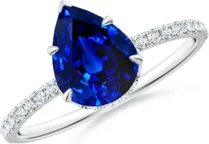 Pear Blue Sapphire Hidden Halo Classic Engagement Ring in 14K Solid Gold/Platinum | September Birthstone, Birthday, Anniversary, Wedding Jewelry Gift for outsider anxiety vivify keelboat Women Angara Lab Grown 