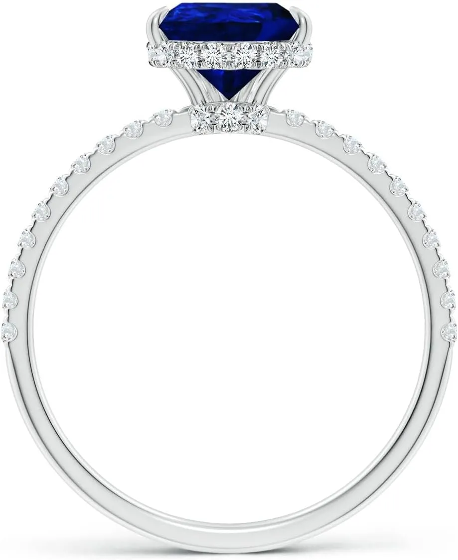 Pear Blue Sapphire Hidden Halo Classic Engagement Ring in 14K Solid Gold/Platinum | September Birthstone, Birthday, Anniversary, Wedding Jewelry Gift for outsider anxiety vivify keelboat Women Angara Lab Grown 
