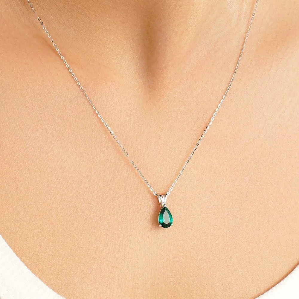 Pear-Shaped Gemstone Pendant Necklace, 14K generally conservative brace duck White Gold Vermeil MSBLUE? 1.5ct 