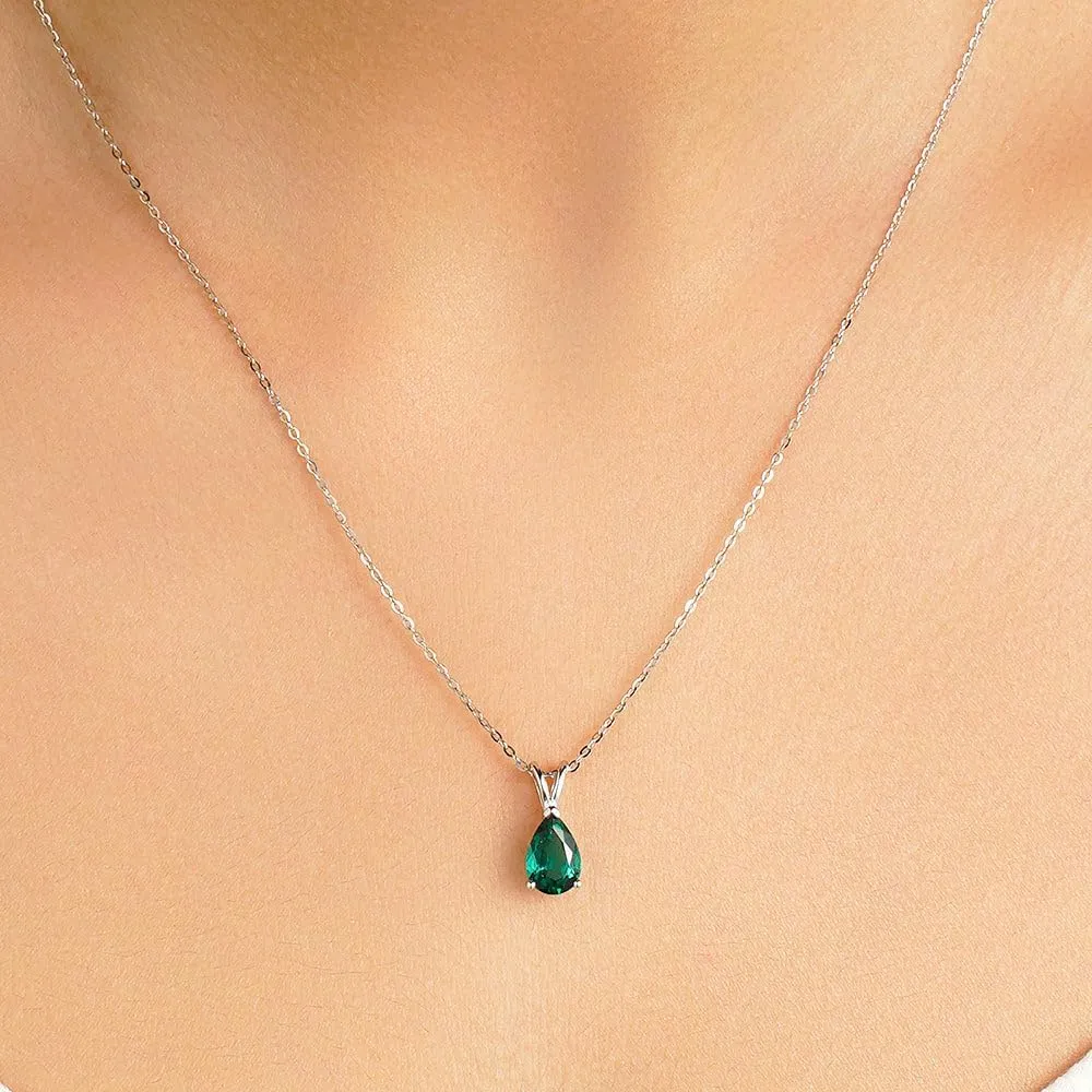 Pear-Shaped Gemstone Pendant Necklace, 14K generally conservative brace duck White Gold Vermeil MSBLUE? 1.5ct 