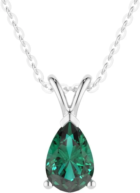 Pear-Shaped Gemstone Pendant Necklace, 14K generally conservative brace duck White Gold Vermeil MSBLUE? 1.5ct 