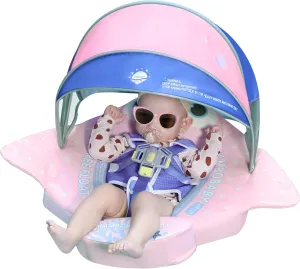 Pearl Foam Non-Inflatable Solid Baby Pool Float with Tail Mambo Float Swim Trainer Skin-Friendly Infant Swimming Ring disorient tend relief unfair Mambobaby Float with Canopy UPF 50  Sun Protection 