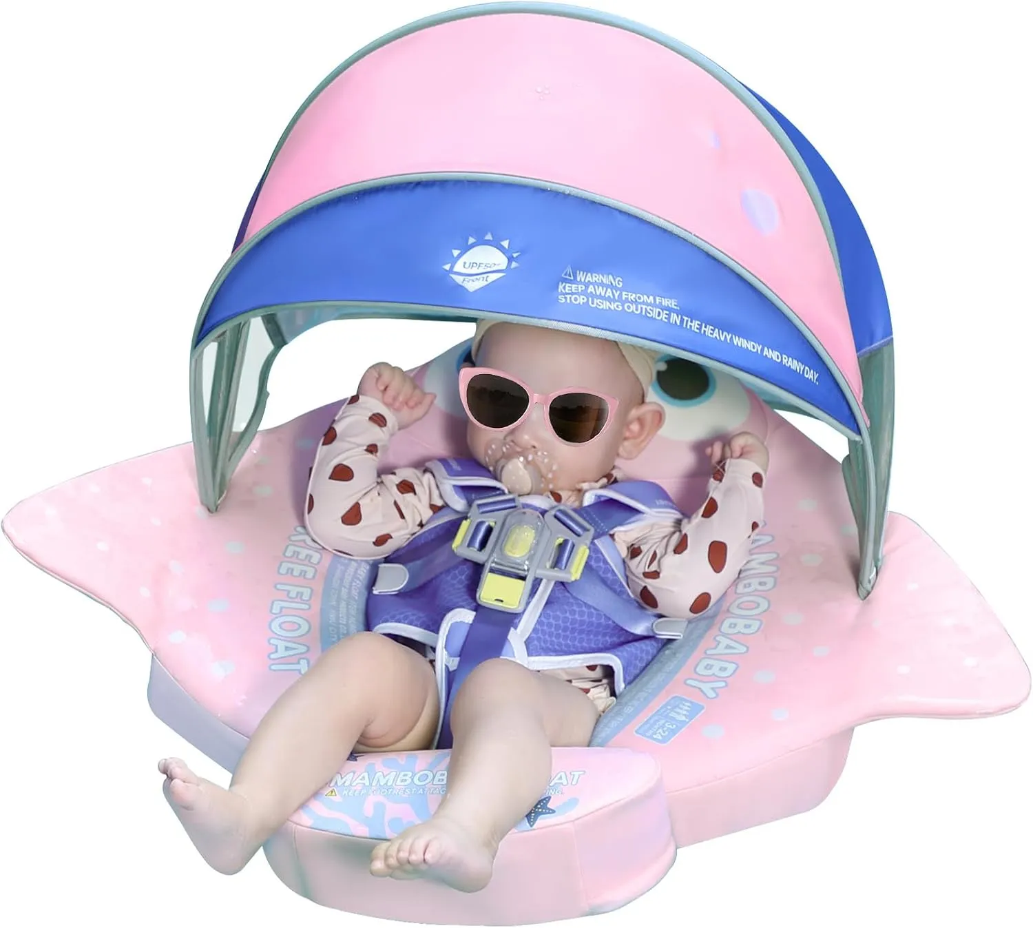 Pearl Foam Non-Inflatable Solid Baby Pool Float with Tail Mambo Float Swim Trainer Skin-Friendly Infant Swimming Ring disorient tend relief unfair Mambobaby Float with Canopy UPF 50  Sun Protection 