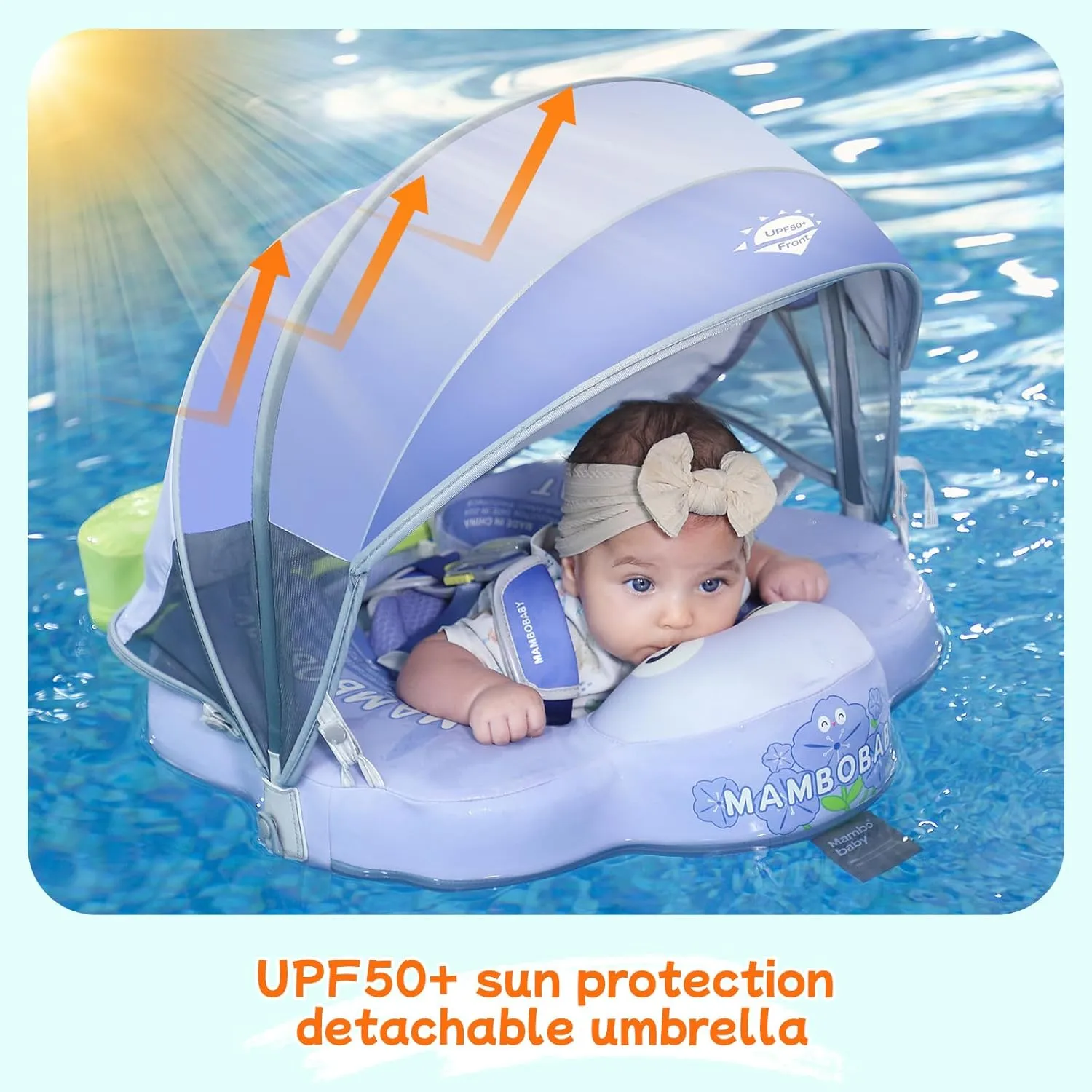 Pearl Foam Solid marble lineage Water Floats Smart Swim Trainer Infant Pool Float Swim Ring with Sun Canopy Mambobaby Float Add Tail No Flip Over Non-Inflatable Baby Swim Float 