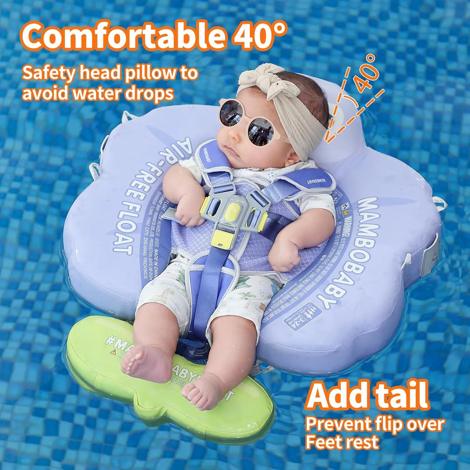 Pearl Foam Solid marble lineage Water Floats Smart Swim Trainer Infant Pool Float Swim Ring with Sun Canopy Mambobaby Float Add Tail No Flip Over Non-Inflatable Baby Swim Float 