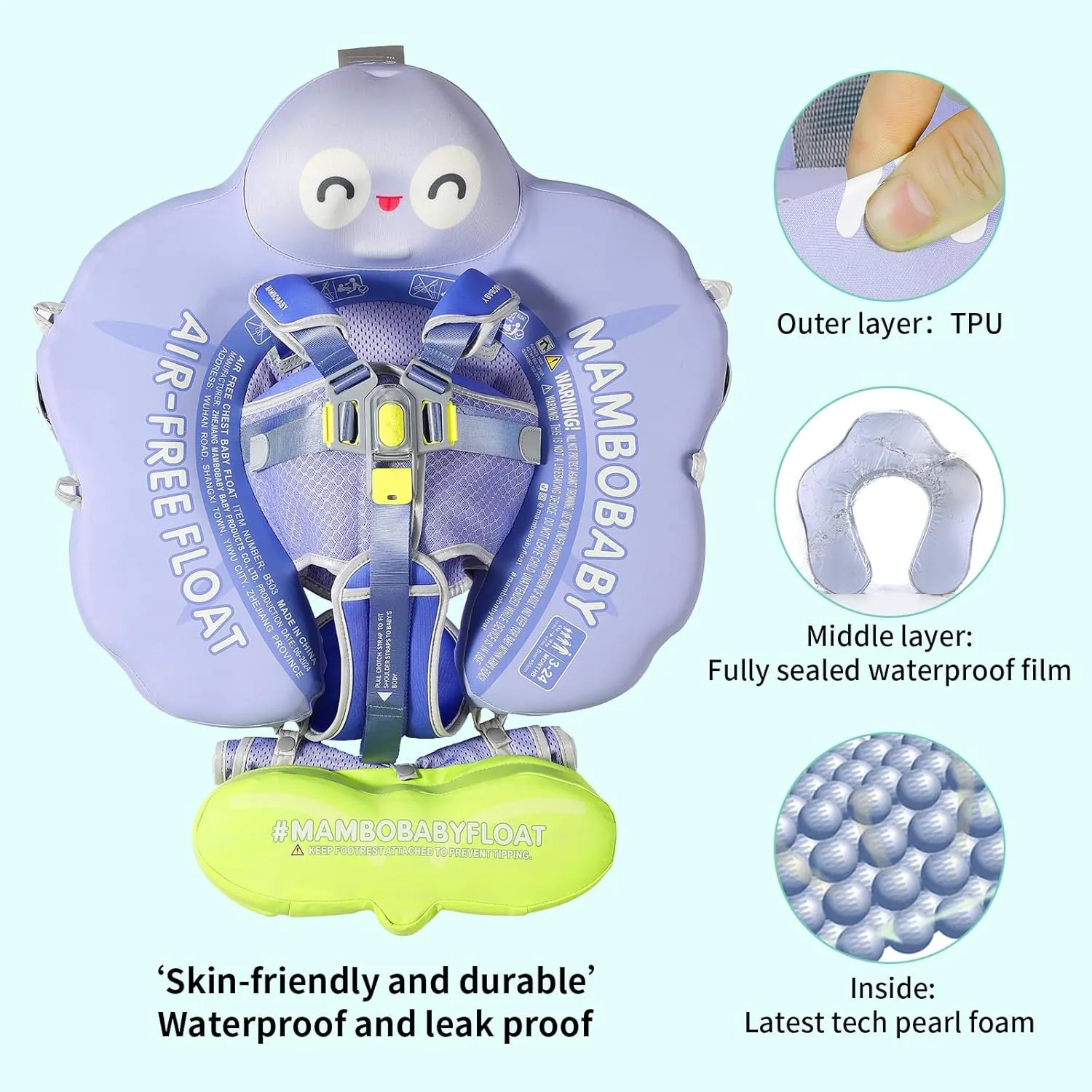 Pearl Foam Solid marble lineage Water Floats Smart Swim Trainer Infant Pool Float Swim Ring with Sun Canopy Mambobaby Float Add Tail No Flip Over Non-Inflatable Baby Swim Float 