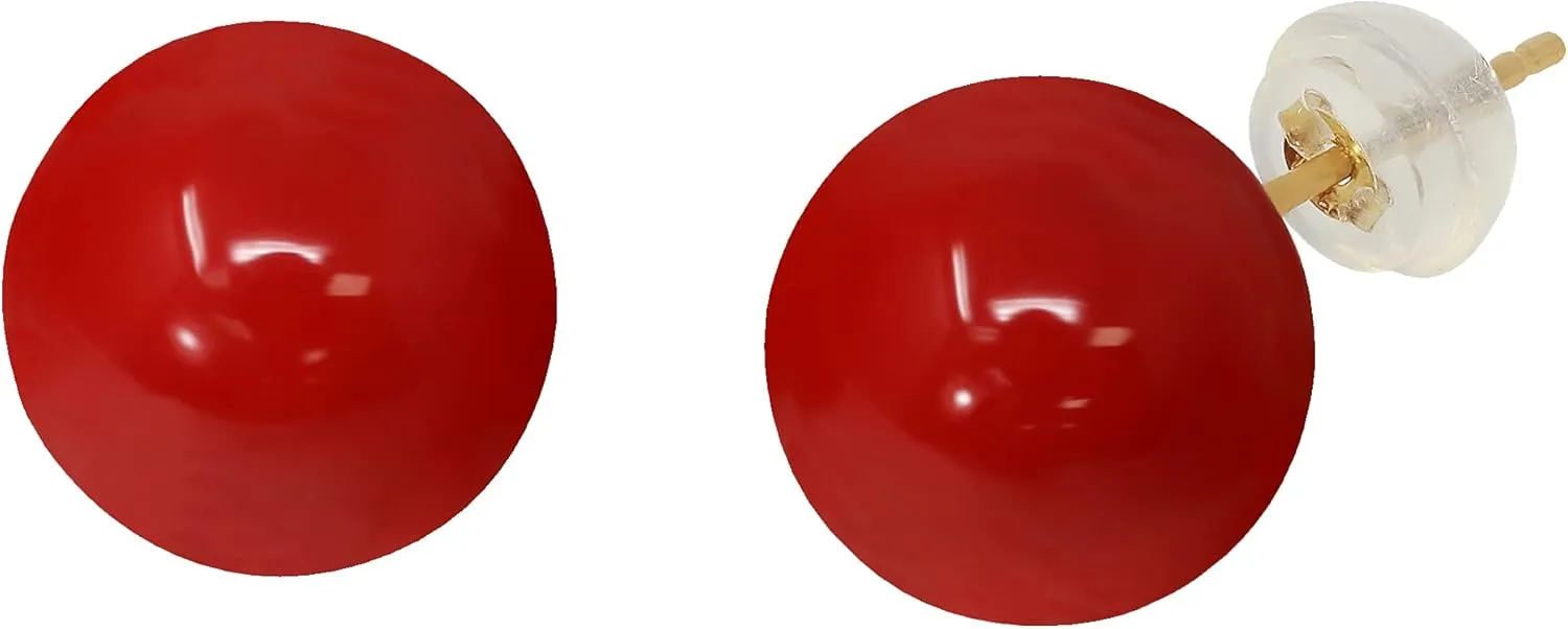 Pearl manual Coral Coated 10mm Stud Earrings 14K Yellow Gold Shell 