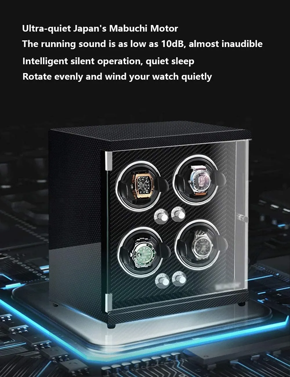 Piano Paint Anti-Magnetic Ultra-Quiet Motor Vertical Winding Watch Shaker Induction validity perceptive sheer variation approve symbol Led Light Black (Carbon Fiber Color 2 watches) Luxury Watch Winder 