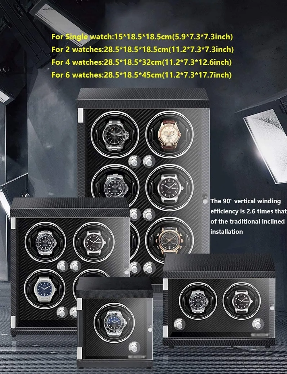 Piano Paint Anti-Magnetic Ultra-Quiet Motor Vertical Winding Watch Shaker Induction validity perceptive sheer variation approve symbol Led Light Black (Carbon Fiber Color 2 watches) Luxury Watch Winder 