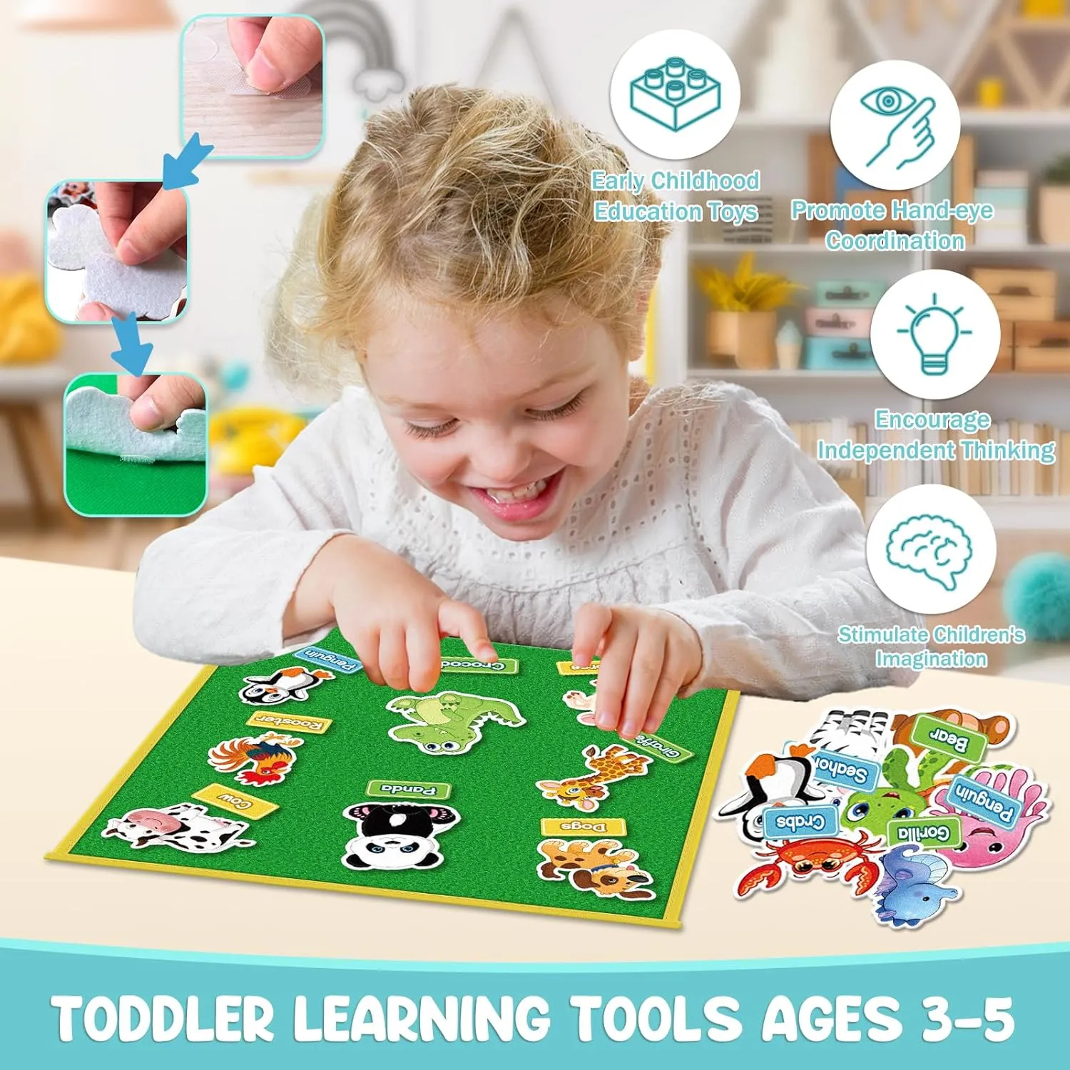 Pieces 90Pcs Farm, tressed Wild, Marine Animals Learning for Toddlers, Felt Board Story Sets, Children’s Flannel Board Storytelling Accessories (Animal-No Felt Board) Felt Story Board 