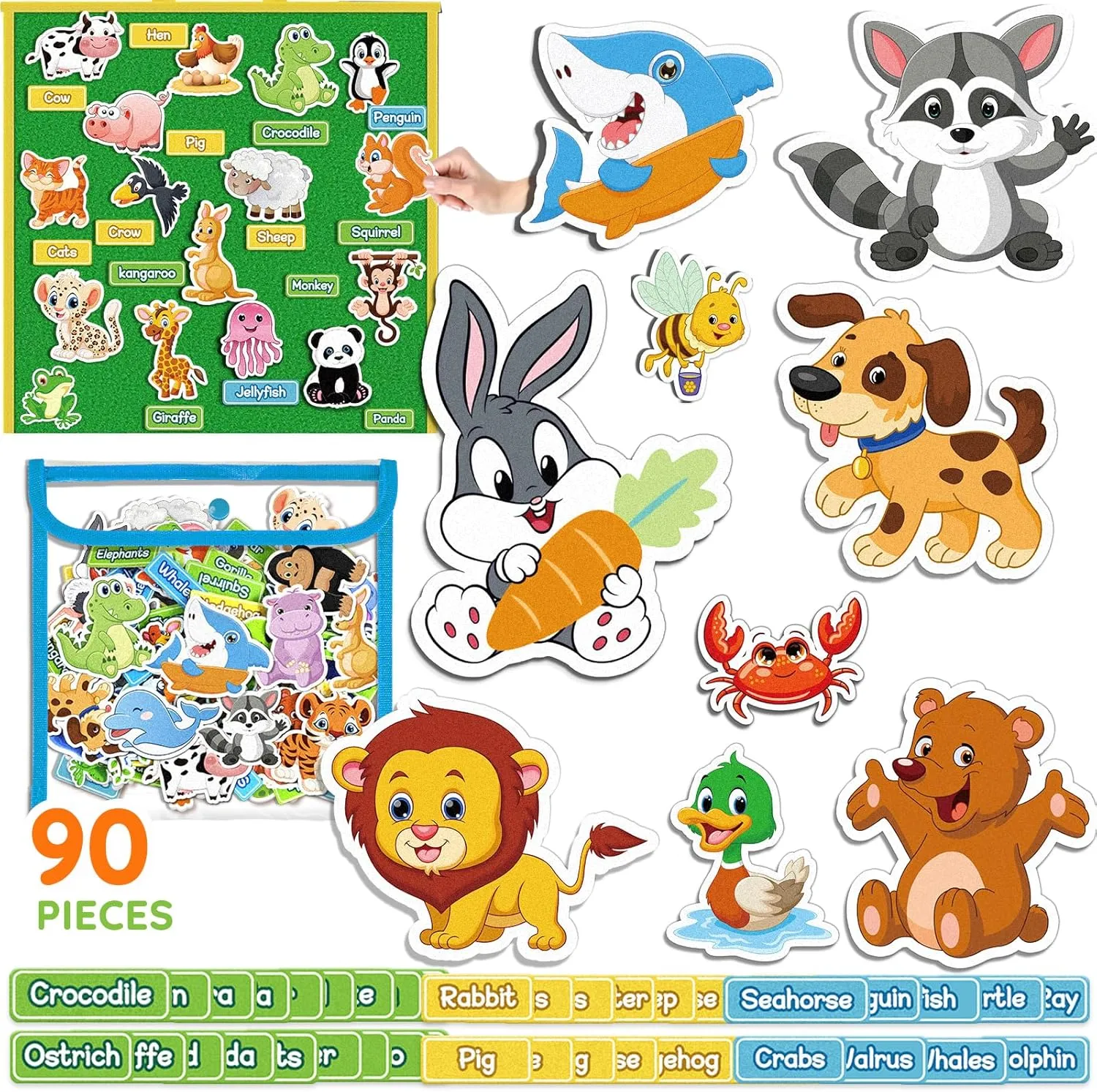 Pieces 90Pcs Farm, tressed Wild, Marine Animals Learning for Toddlers, Felt Board Story Sets, Children’s Flannel Board Storytelling Accessories (Animal-No Felt Board) Felt Story Board 