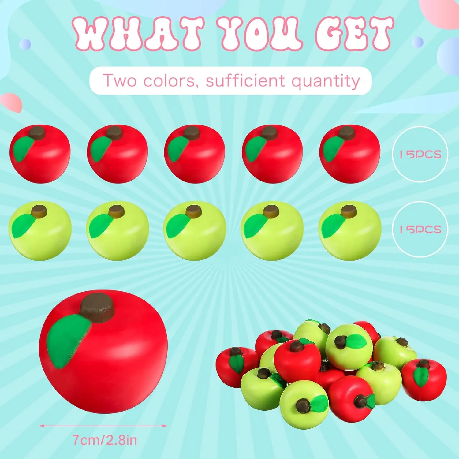 Pieces Fruit Stress Ball Toys Red and Green Fruit Stress Relief Squeeze Balls Squeeze Finger Toys for Adults Finger Exercise Carnival Reward Gifts Party Favor Supplies(2.8 Inch) Chalyna cue 30 