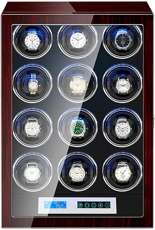 Pillows with LED Light Piano Paint Exterior Watch Winder Watch gait Box Case Watch Storage Automatic Watch Winder Box 12 LCD Touch Control Screen Flexible Watch 
