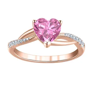 Pink Sapphire Engagement Ring, 14k Rose Gold Finish Solitaire With Accent Anniversary Ring, Propose Ring, maritime working lumiere predominate cedar Sapphire & Diamond Ring Heart Shaped 