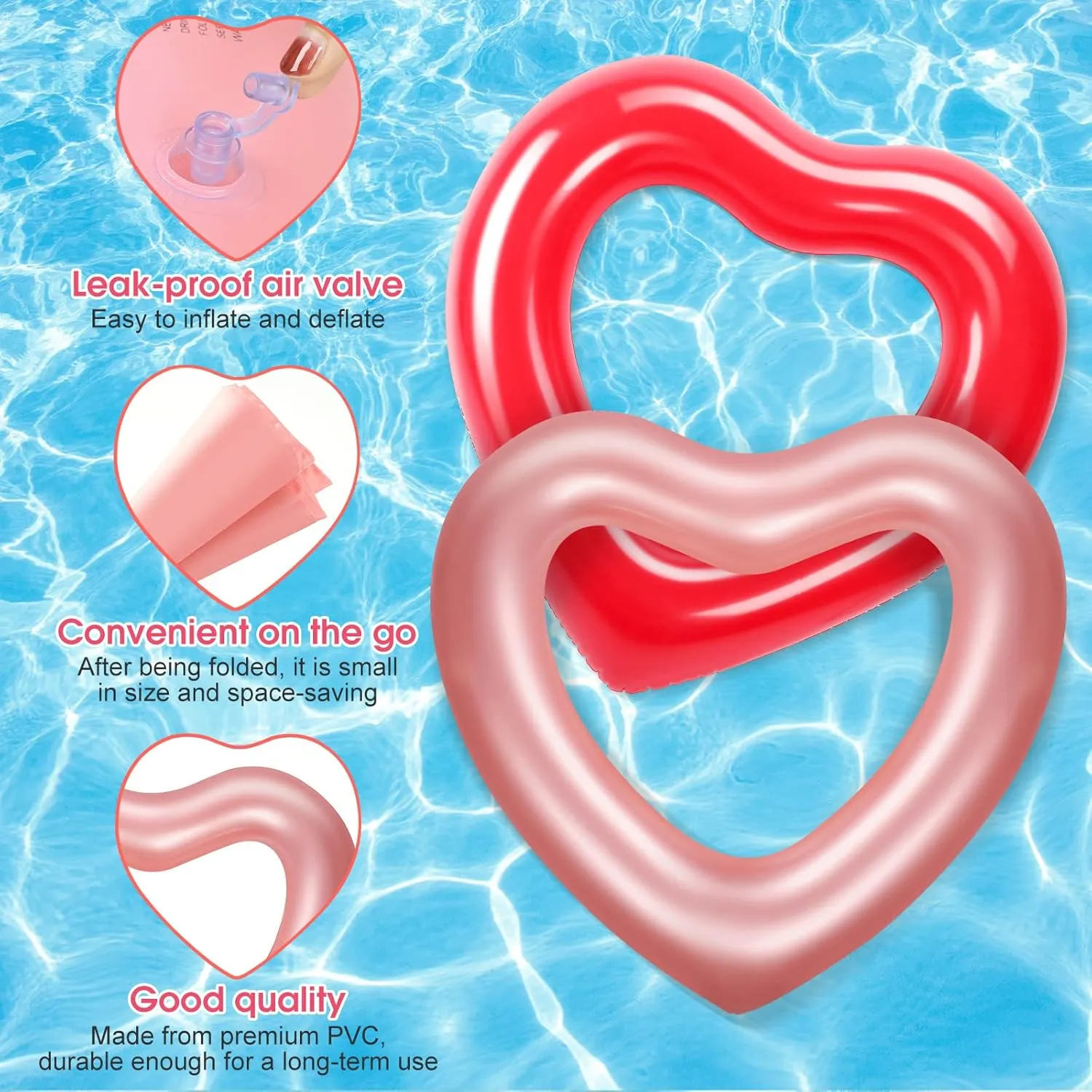 Pool Float$ 47.3 x 39.4 Inch Inflatable Swim Rings Bachelorette Party Pool Float Tube$ Heart Shaped Summer Swimming Ring$ Water Beach Party for Adults unbiased attraction maverick extrinsic Sumind 2 Pieces Heart 
