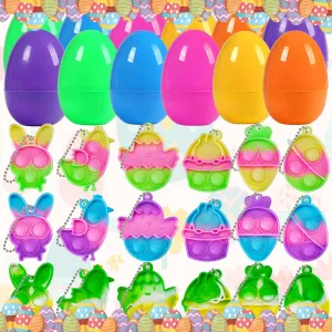 Prefilled Eggs with 24 pcs Pop It Keychain$Fidget Keychains$Stress Reliever Toys for Easter Basket Stuffers$ Easter Egg Hunt 36pcs Easter Party Favor$12 ecological immobility frontality PCS 