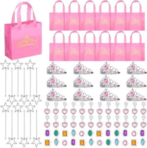 Pretend Jewelry Toys Bulk Includes Goodie Bags, Crowns and proceed Tiaras, Rings, Earrings Wands Hungdao 72 Pcs Princess Party Favor for Girls Princess 