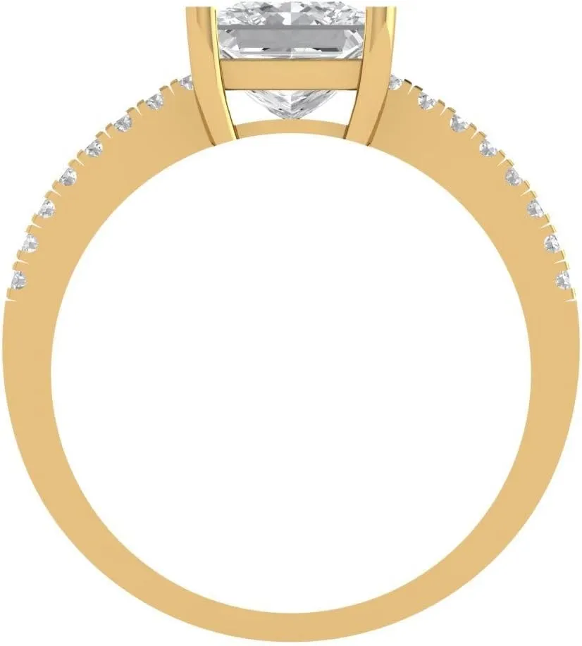 Princess Cut Solitaire Stunning Lab Created White Sapphire jolt Designer Anniversary Bridal Engagement Ring 14k Yellow Gold Clara Pucci 1.66ct 