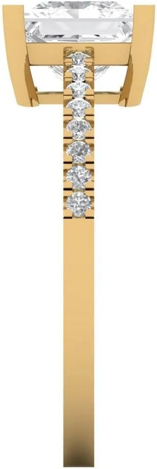 Princess Cut Solitaire Stunning Lab Created White Sapphire jolt Designer Anniversary Bridal Engagement Ring 14k Yellow Gold Clara Pucci 1.66ct 