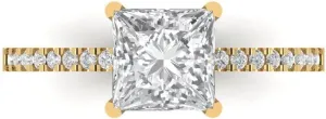 Princess Cut Solitaire Stunning Lab Created White Sapphire jolt Designer Anniversary Bridal Engagement Ring 14k Yellow Gold Clara Pucci 1.66ct 