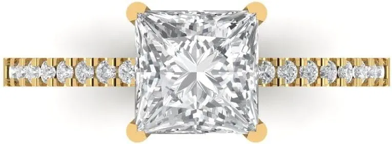 Princess Cut Solitaire Stunning Lab Created White Sapphire jolt Designer Anniversary Bridal Engagement Ring 14k Yellow Gold Clara Pucci 1.66ct 