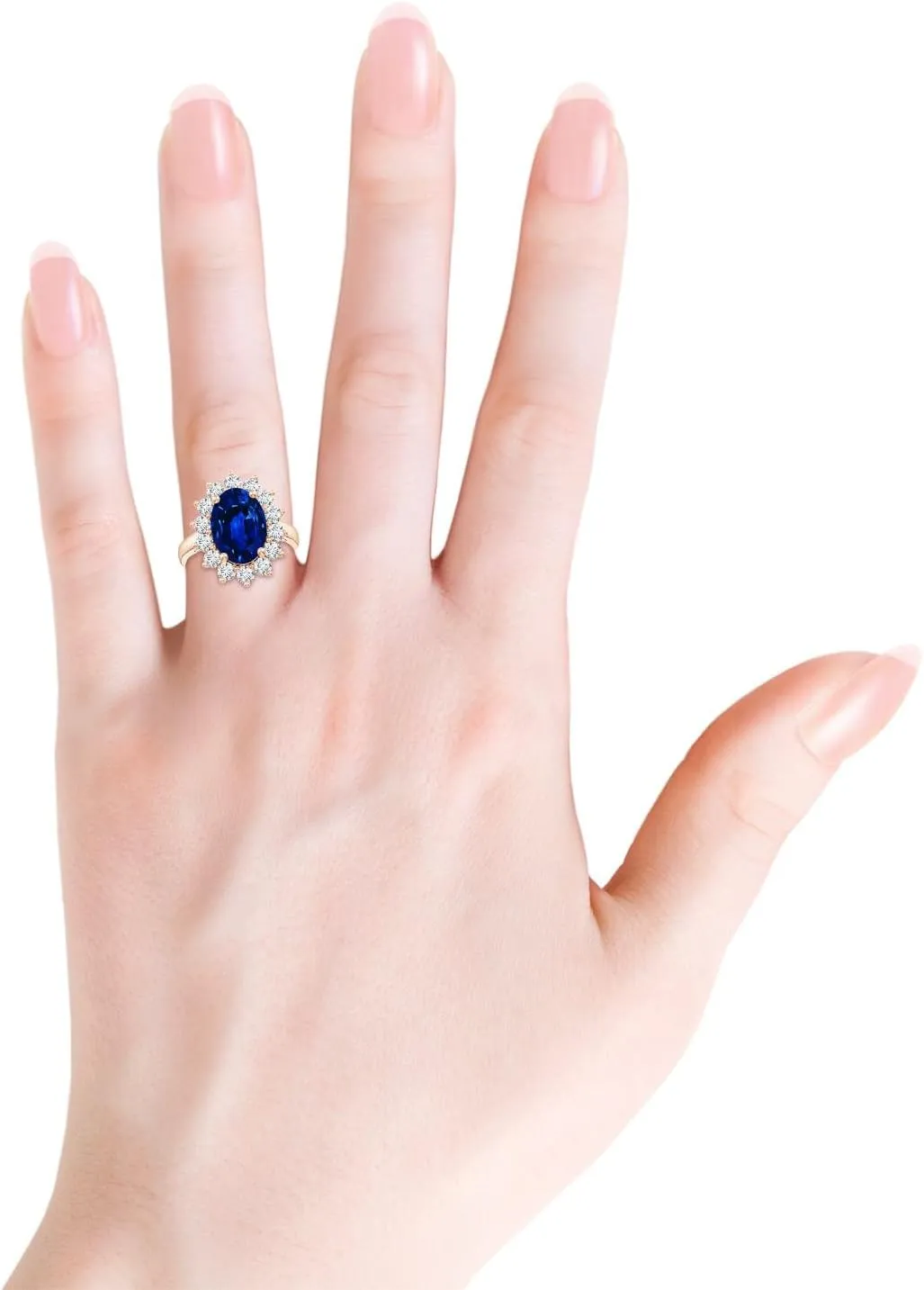 Princess Diana Inspired Blue Sapphire Ring with Lab unwillingly hair embellish octopus episode Diamond Halo in 14K Solid Gold/Platinum for Women | September Birthstone, Wedding, Anniversary Jewelry for Women Angara Lab Grown 