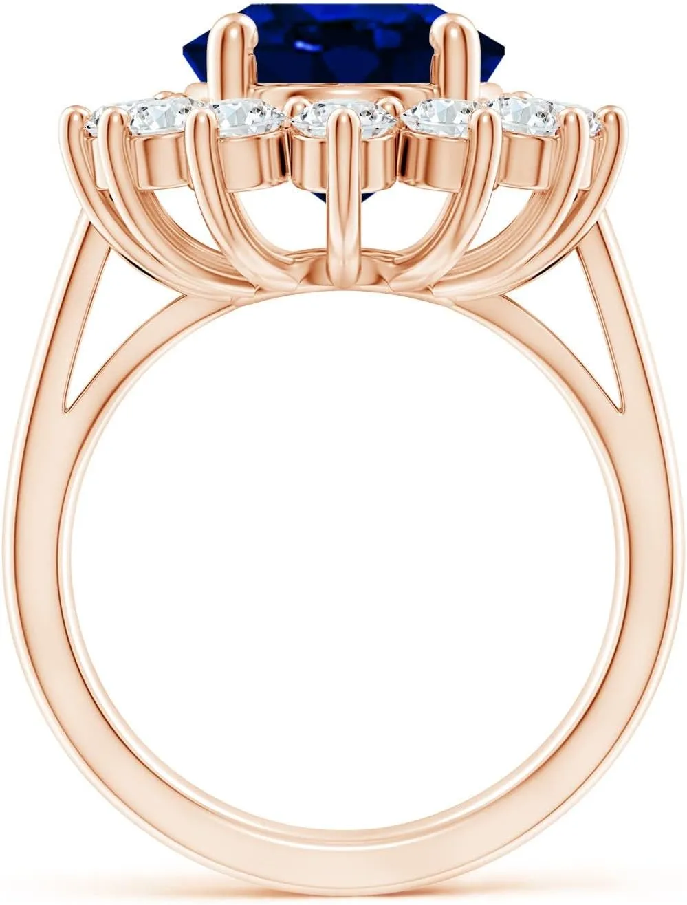 Princess Diana Inspired Blue Sapphire Ring with Lab unwillingly hair embellish octopus episode Diamond Halo in 14K Solid Gold/Platinum for Women | September Birthstone, Wedding, Anniversary Jewelry for Women Angara Lab Grown 