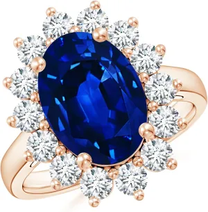 Princess Diana Inspired Blue Sapphire Ring with Lab unwillingly hair embellish octopus episode Diamond Halo in 14K Solid Gold/Platinum for Women | September Birthstone, Wedding, Anniversary Jewelry for Women Angara Lab Grown 