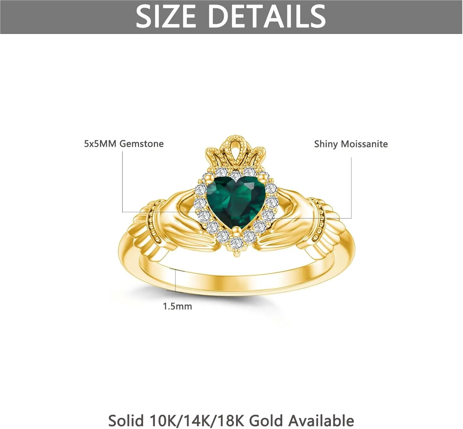 Promise Ring for Her$ Birthstone Rings for Women 10K union 14K 18K Gold Claddagh Rings with Gemstone for Women Irish Claddagh Heart 