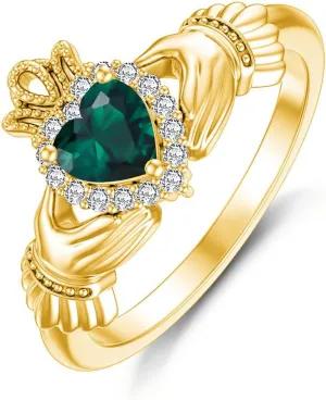 Promise Ring for Her$ Birthstone Rings for Women 10K union 14K 18K Gold Claddagh Rings with Gemstone for Women Irish Claddagh Heart 