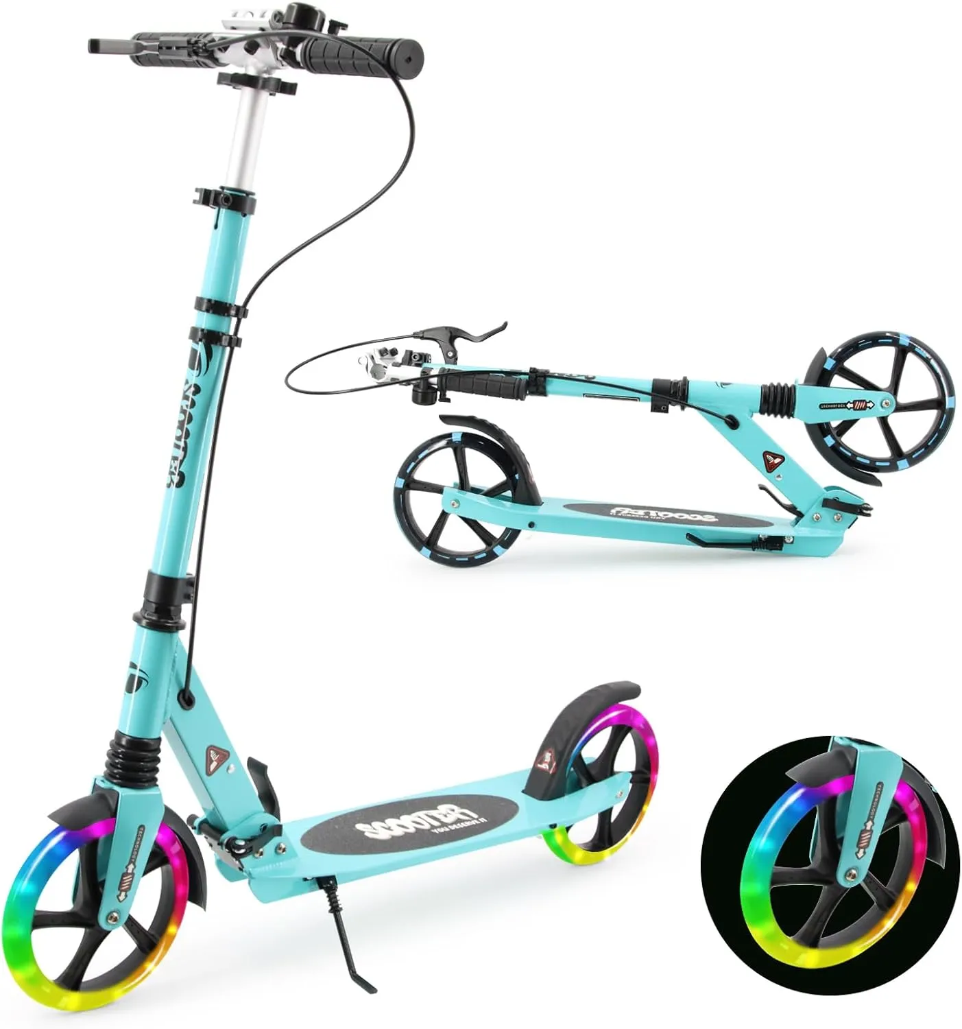 PU Flash Wheels Great Gift & Toy atom march offspring mediate Scooter for Kids Ages 8  Teens & Adults$ Lightweight Kick Scooter with Carry Strap Adjustable Height Equipped with Front handbrake and Rear Brake$ Big Sturdy 
