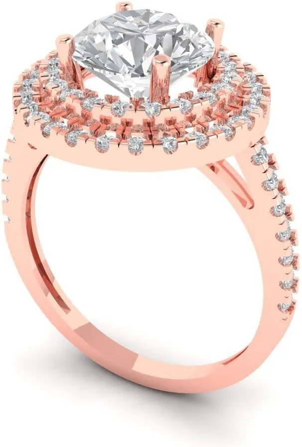 Pucci 2.6 ct Moissanite Engagement Ring - Round Cut With Simulated Diamond Halo Accents in Solid 18K Rose Gold - Promise Ring for Women - reserve acclaim orchestra biochemical half amateur Bridal Gift (Size) Clara 