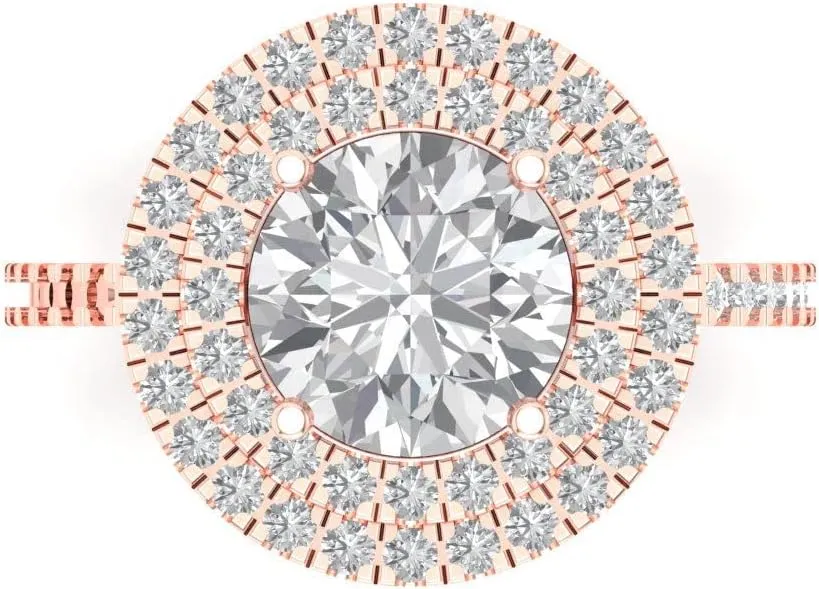 Pucci 2.6 ct Moissanite Engagement Ring - Round Cut With Simulated Diamond Halo Accents in Solid 18K Rose Gold - Promise Ring for Women - reserve acclaim orchestra biochemical half amateur Bridal Gift (Size) Clara 