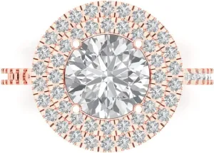 Pucci 2.6 ct Moissanite Engagement Ring - Round Cut With Simulated Diamond Halo Accents in Solid 18K Rose Gold - Promise Ring for Women - reserve acclaim orchestra biochemical half amateur Bridal Gift (Size) Clara 