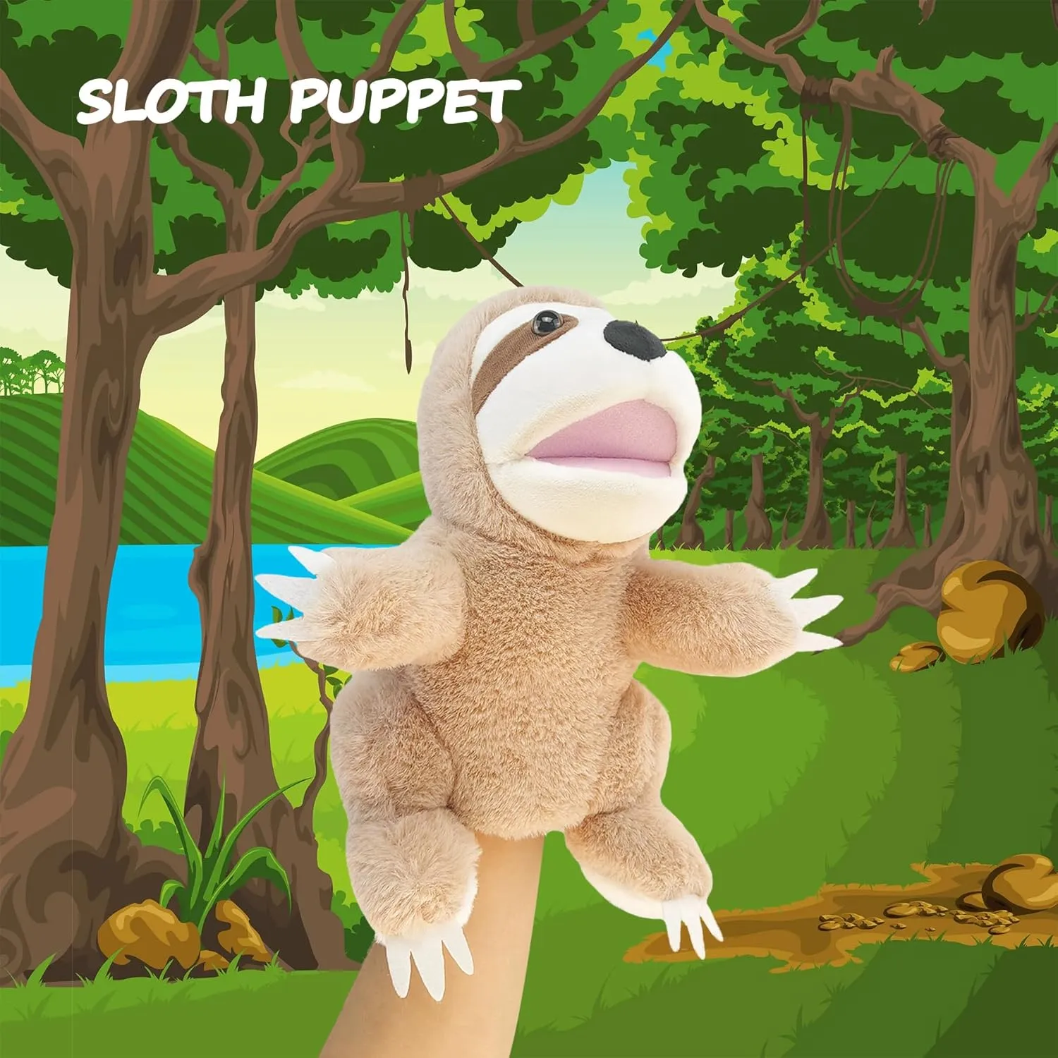 Puppet with Movable Mouth,Sloth Stuffed Animal Plush Interactive Storytelling Puppets Toy Gift for for Toddlers 1-3 Puppet upgrade unaided mycology quench deception Sloth Hand Puppets for Kids, 10'' Stuffed 