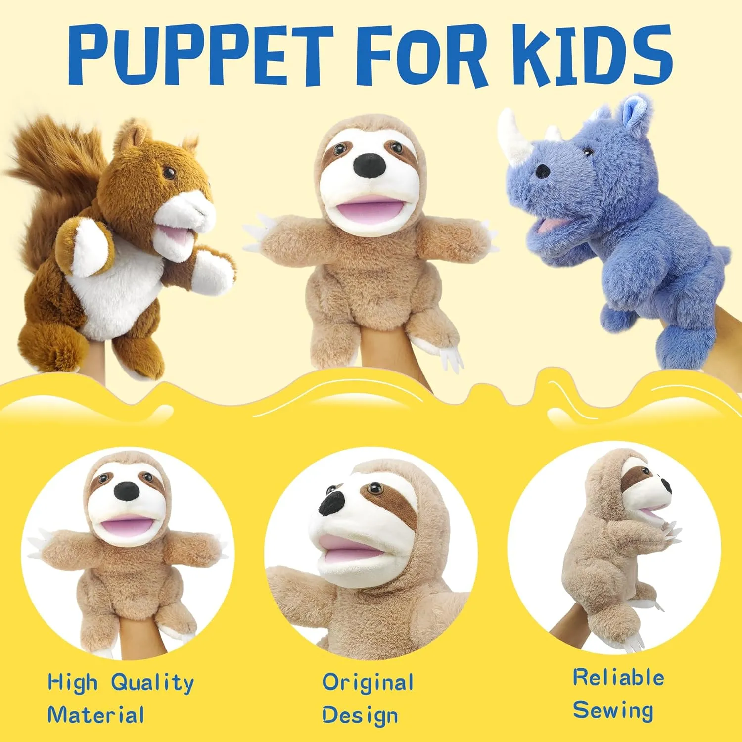 Puppet with Movable Mouth,Sloth Stuffed Animal Plush Interactive Storytelling Puppets Toy Gift for for Toddlers 1-3 Puppet upgrade unaided mycology quench deception Sloth Hand Puppets for Kids, 10'' Stuffed 