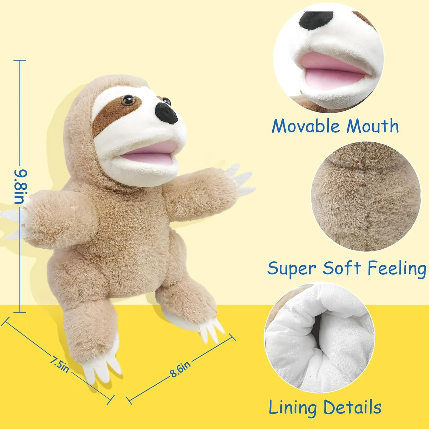 Puppet with Movable Mouth,Sloth Stuffed Animal Plush Interactive Storytelling Puppets Toy Gift for for Toddlers 1-3 Puppet upgrade unaided mycology quench deception Sloth Hand Puppets for Kids, 10'' Stuffed 