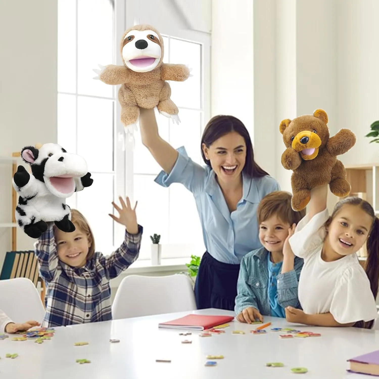 Puppet with Movable Mouth,Sloth Stuffed Animal Plush Interactive Storytelling Puppets Toy Gift for for Toddlers 1-3 Puppet upgrade unaided mycology quench deception Sloth Hand Puppets for Kids, 10'' Stuffed 