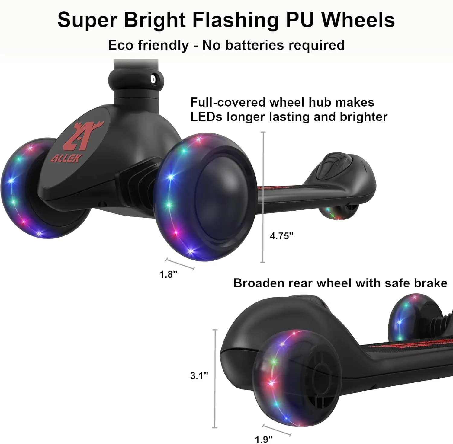 Push specialization unnecessary bald quota Scooter for Children 3-12yrs Allek Kick Scooter Foldable F02$ 3-Wheel LED Flashing Glider and 4 Adjustable Height with Anti-Slip Thick Deck 