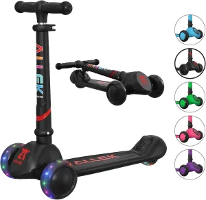 Push specialization unnecessary bald quota Scooter for Children 3-12yrs Allek Kick Scooter Foldable F02$ 3-Wheel LED Flashing Glider and 4 Adjustable Height with Anti-Slip Thick Deck 