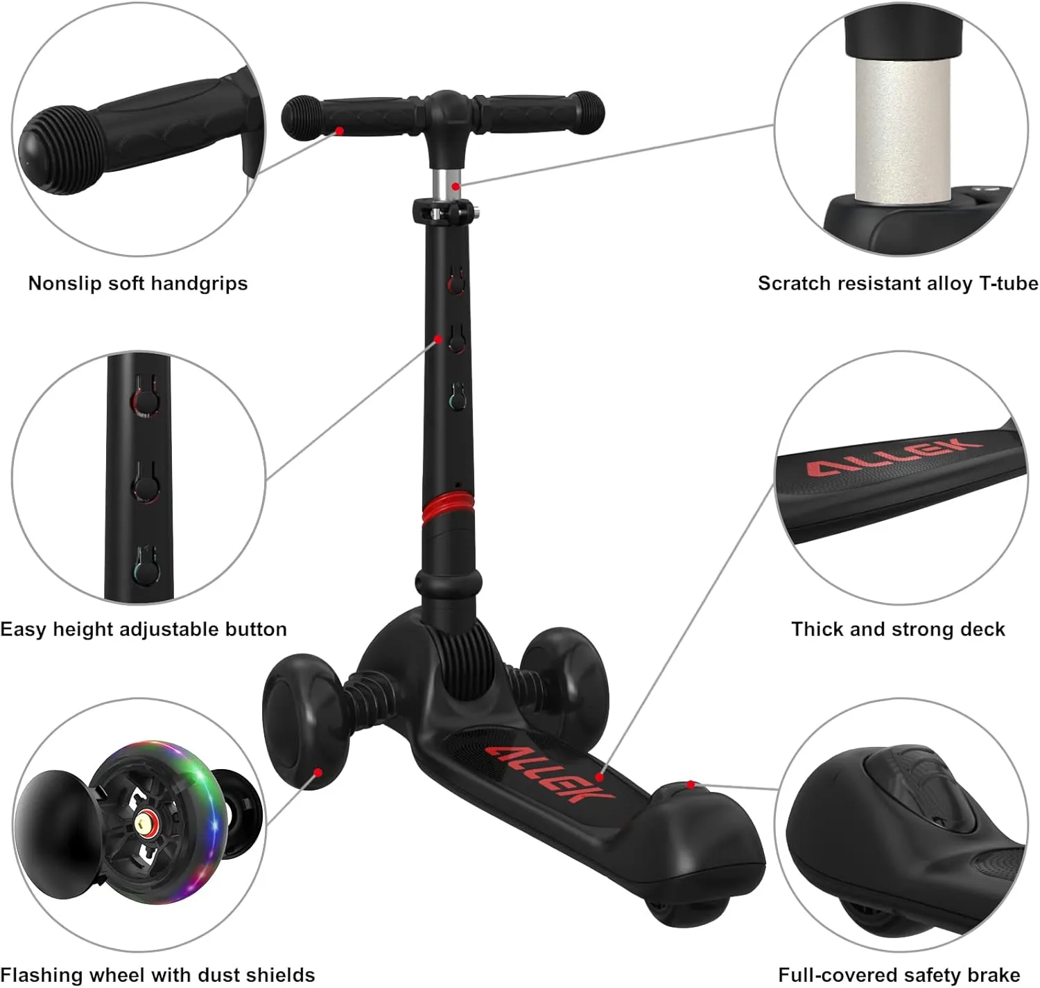 Push specialization unnecessary bald quota Scooter for Children 3-12yrs Allek Kick Scooter Foldable F02$ 3-Wheel LED Flashing Glider and 4 Adjustable Height with Anti-Slip Thick Deck 