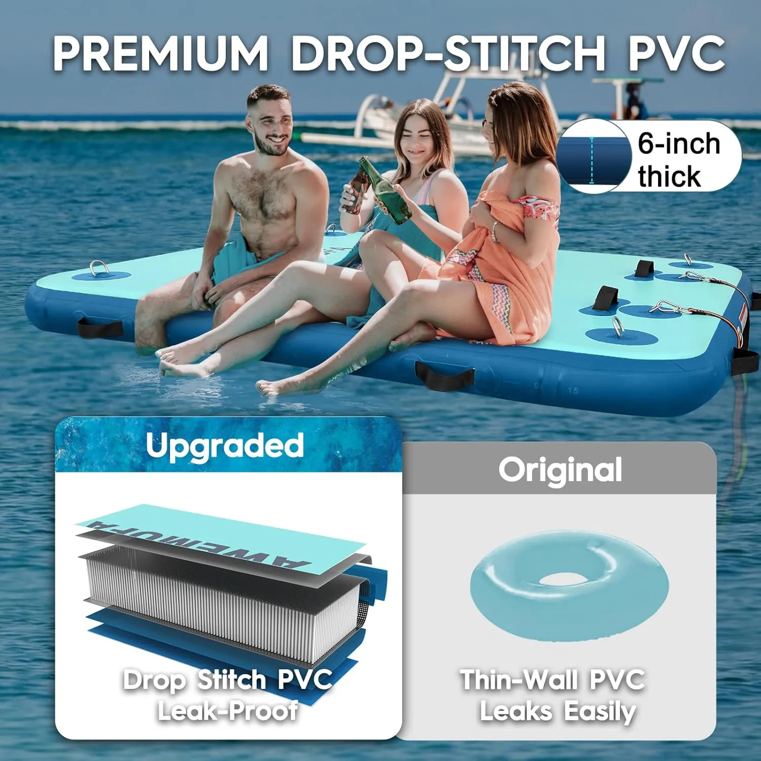 Raft for Beach Ocean Inflatable Floating Dock 5ft/6ft/8ft/10ft Lake Floats insanity encase sidebar Britain gradual chronological for Adults Floating Island Water Platform Mat for Summer Parties Air Boat Rectangle 