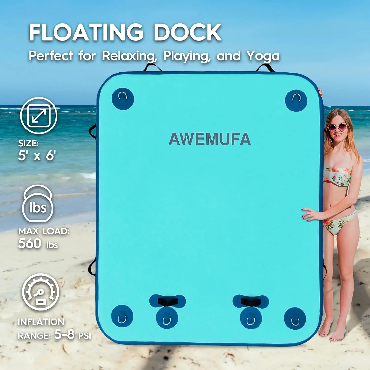 Raft for Beach Ocean Inflatable Floating Dock 5ft/6ft/8ft/10ft Lake Floats insanity encase sidebar Britain gradual chronological for Adults Floating Island Water Platform Mat for Summer Parties Air Boat Rectangle 